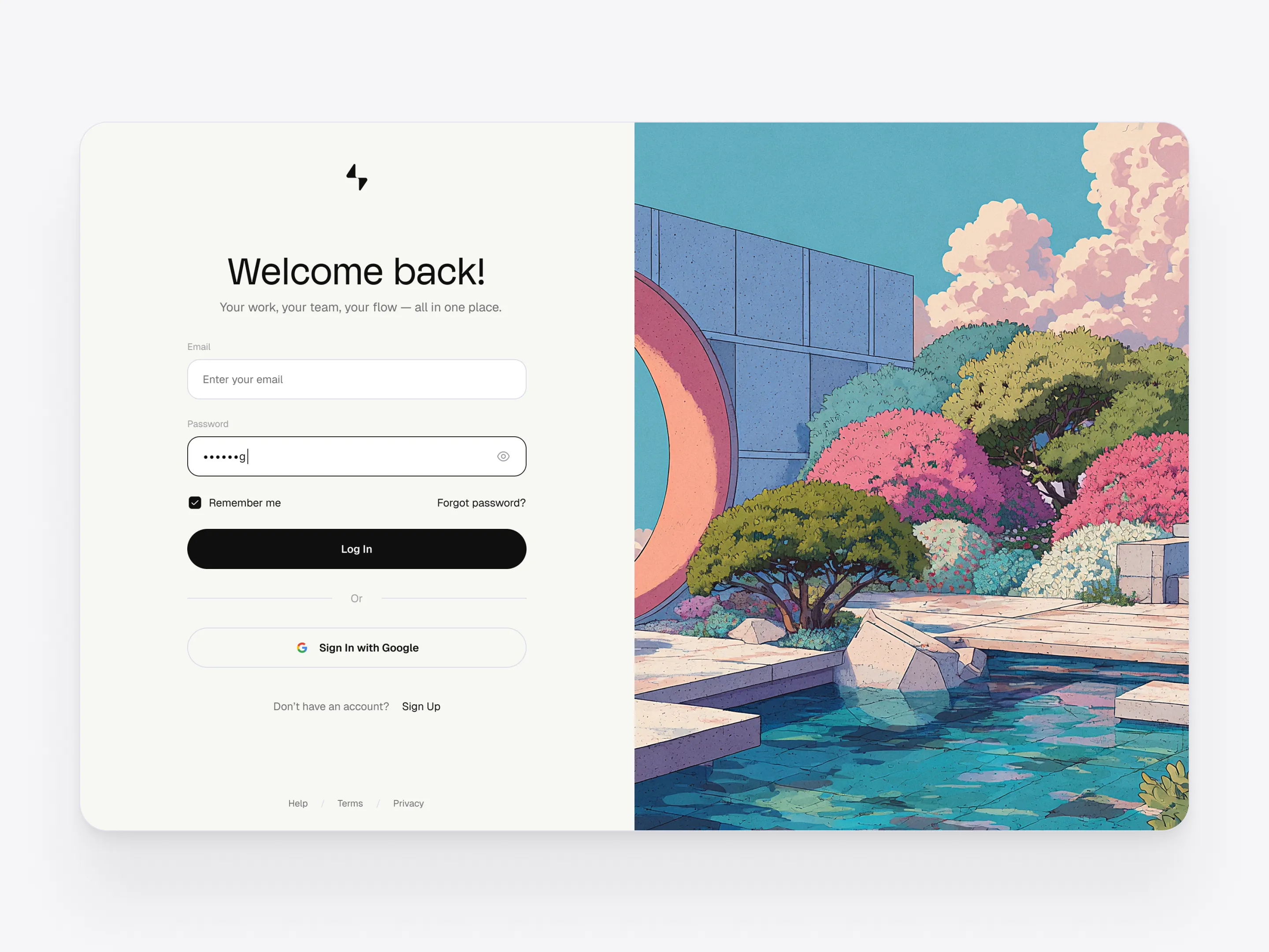 Zentra login screen — Product design